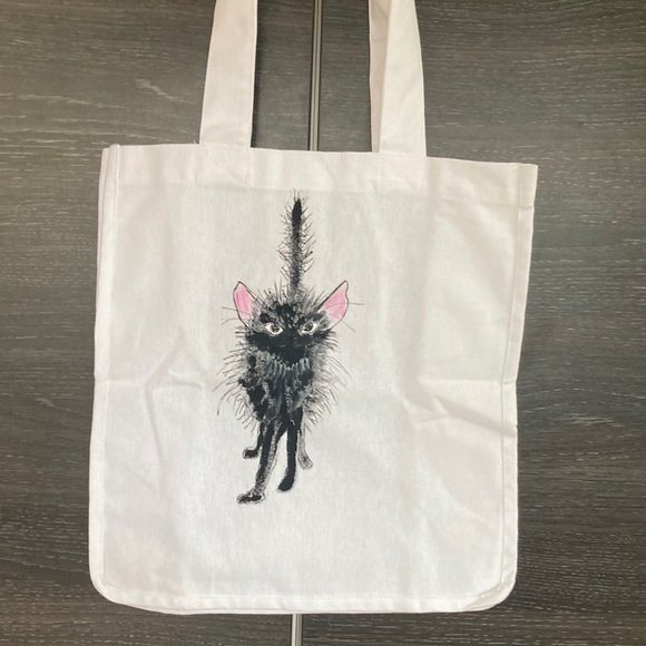 Little Spooky Black Kitten Cotton Hand Painted Shopping Tote Or Potato/Onion bag - Picture 2 of 5